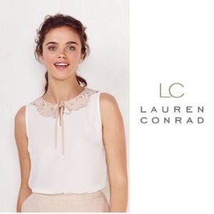 LC Lauren Conrad white blouse with self tie collar